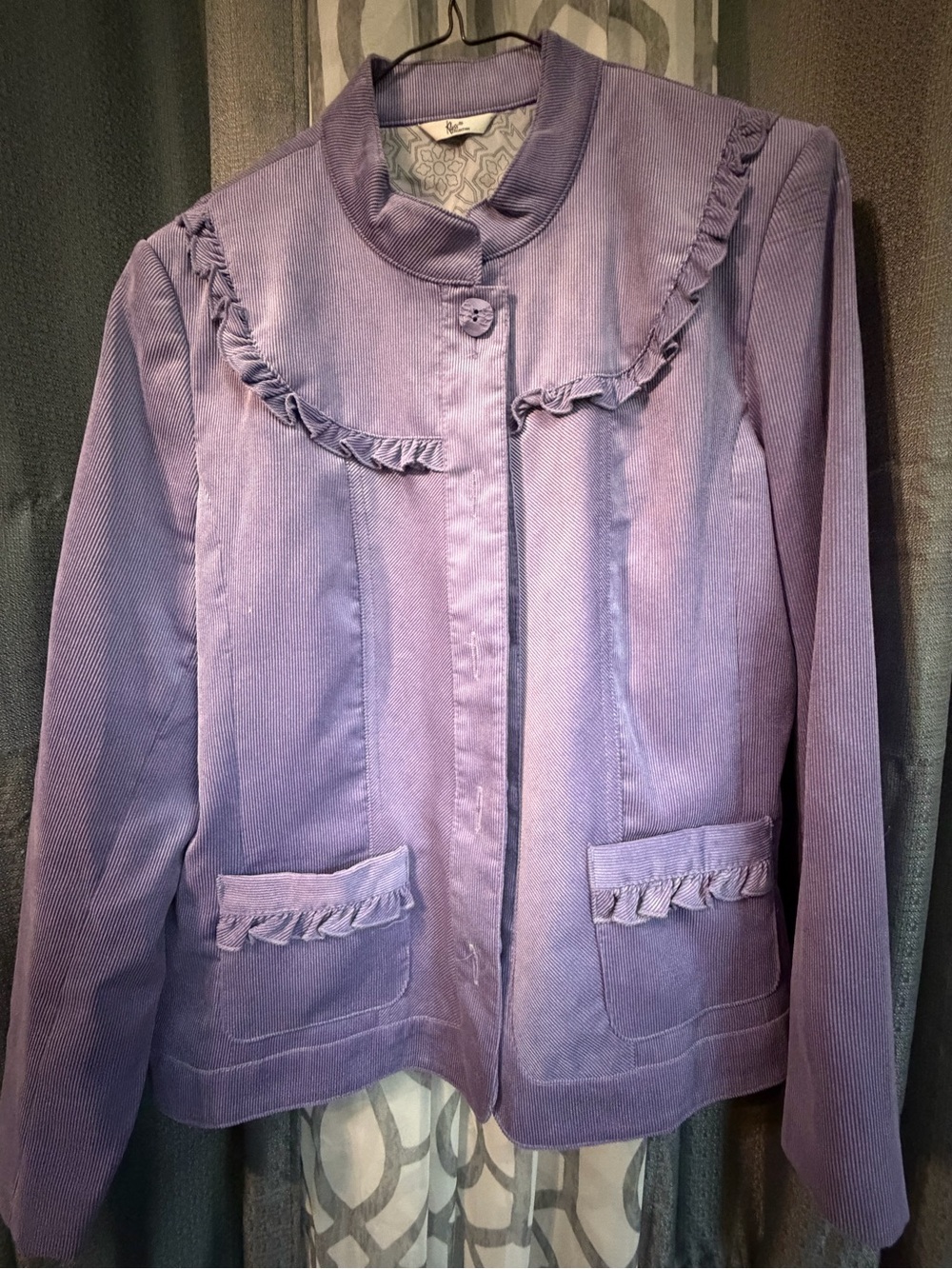 Lilac Ruffle Trim Corduroy Jacket - Women